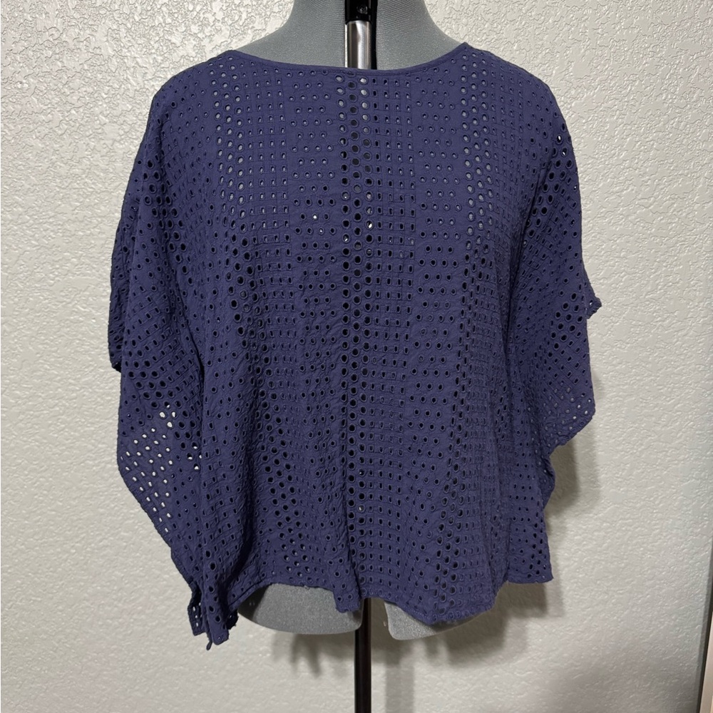 August Silk Navy Blue Eyelet Top